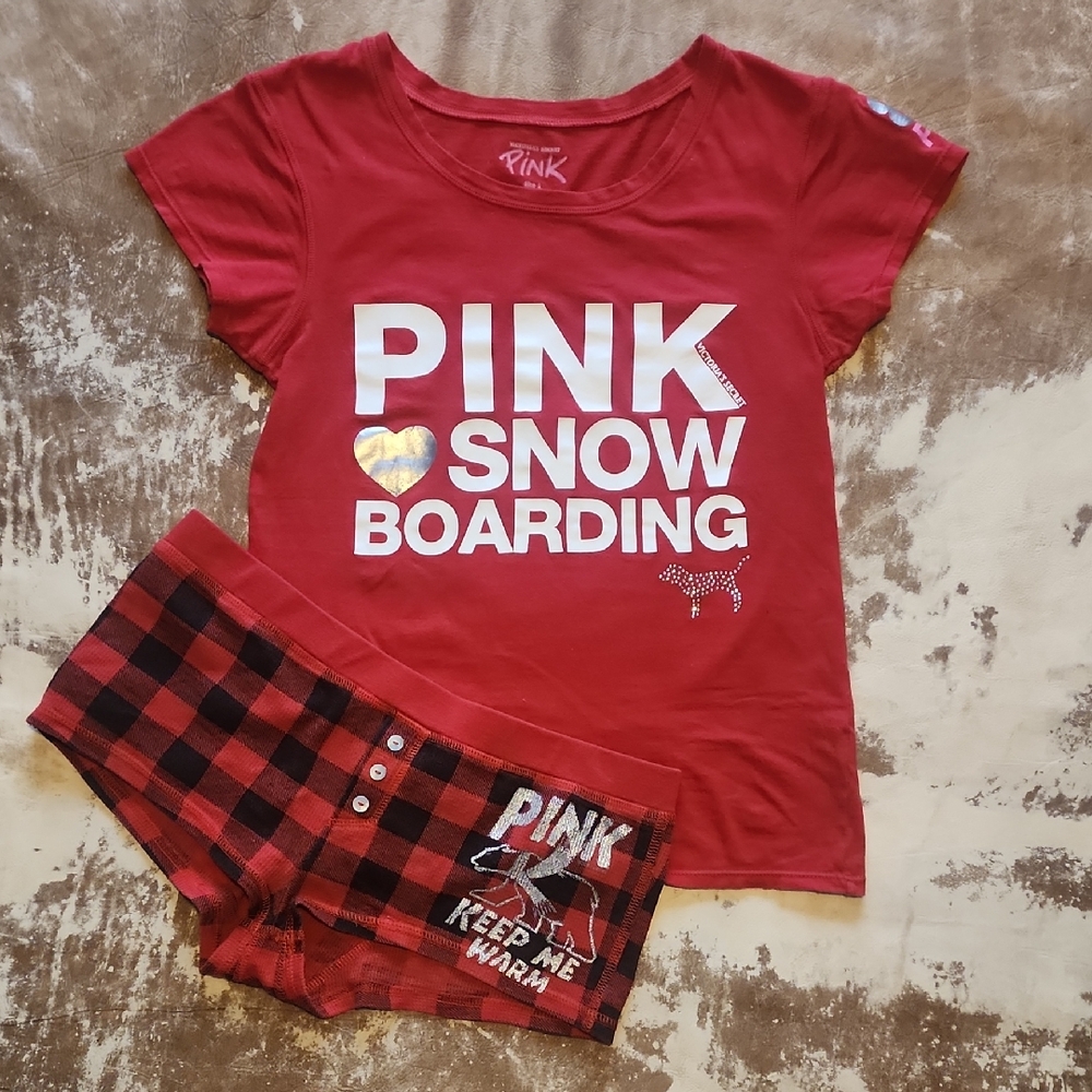 Y2K Pink VS Red Snowboarding, Keep Me Warm Pajama Set. S